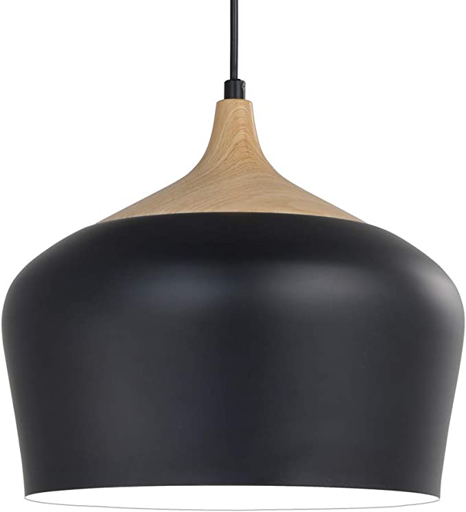 1Pack Black 12 Inch Modern Black Pendant Lights with Big Metal Dome Shade