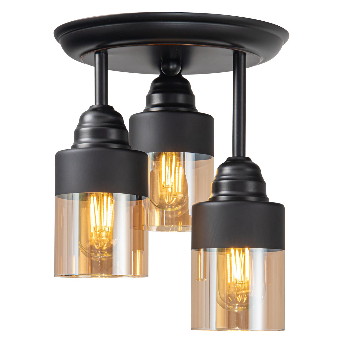 3-Light Semi Black Flush Mount Ceiling Light