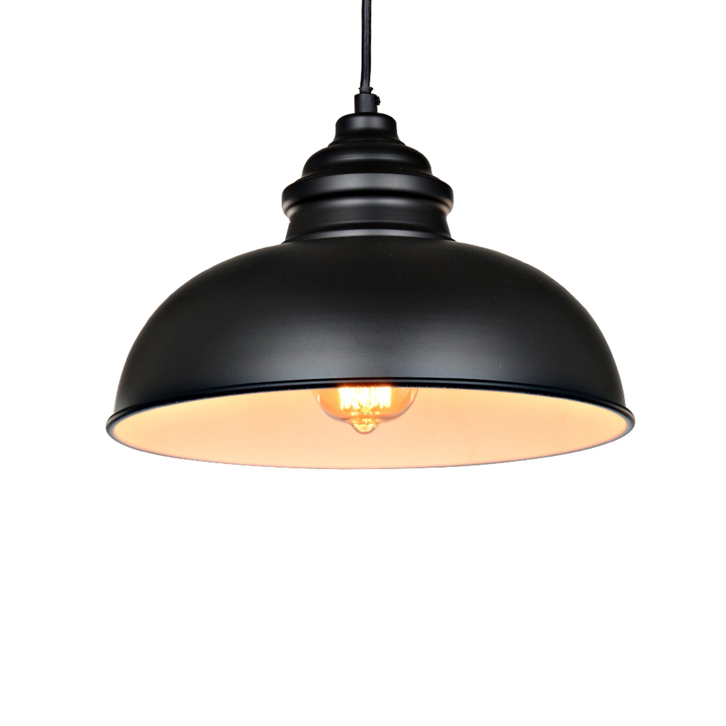 Black 12" Adjustable Pendant Light with Small Dome