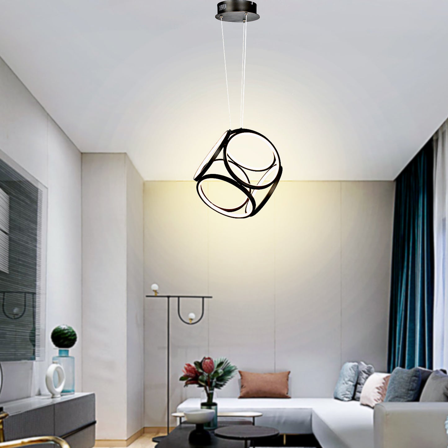 Modern 6-Ring LED Pendant Light Fixture