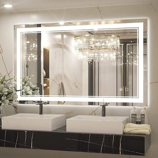 LED bathroom mirror with light, 40 x 24 inch illuminated vanity mirror, three color adjustable