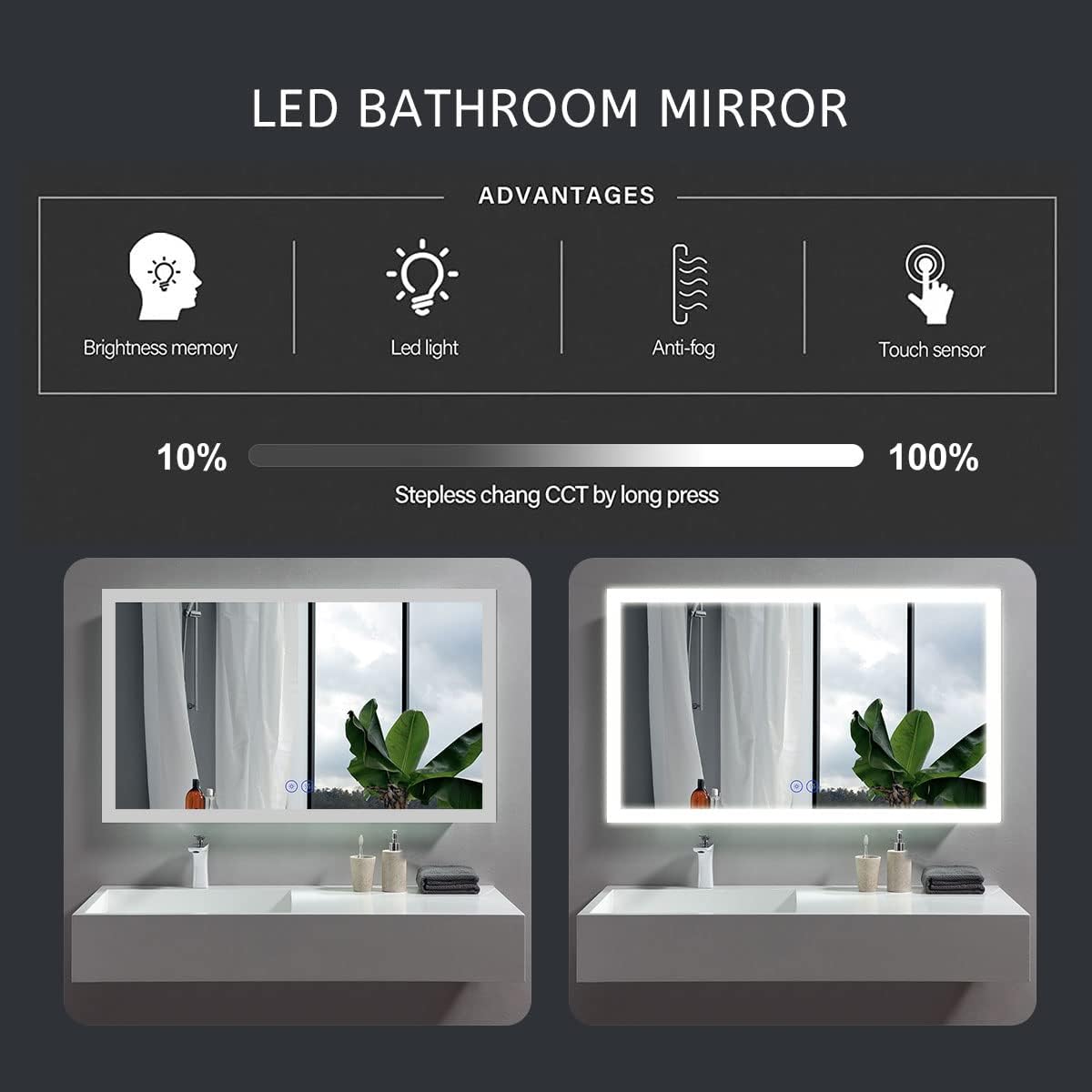 Led bathroom mirror for wall lighting Bathroom mirror, tempered glass