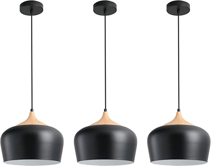 3 packs of black 12-inch kitchen Island adjustable pendant lights with small dome