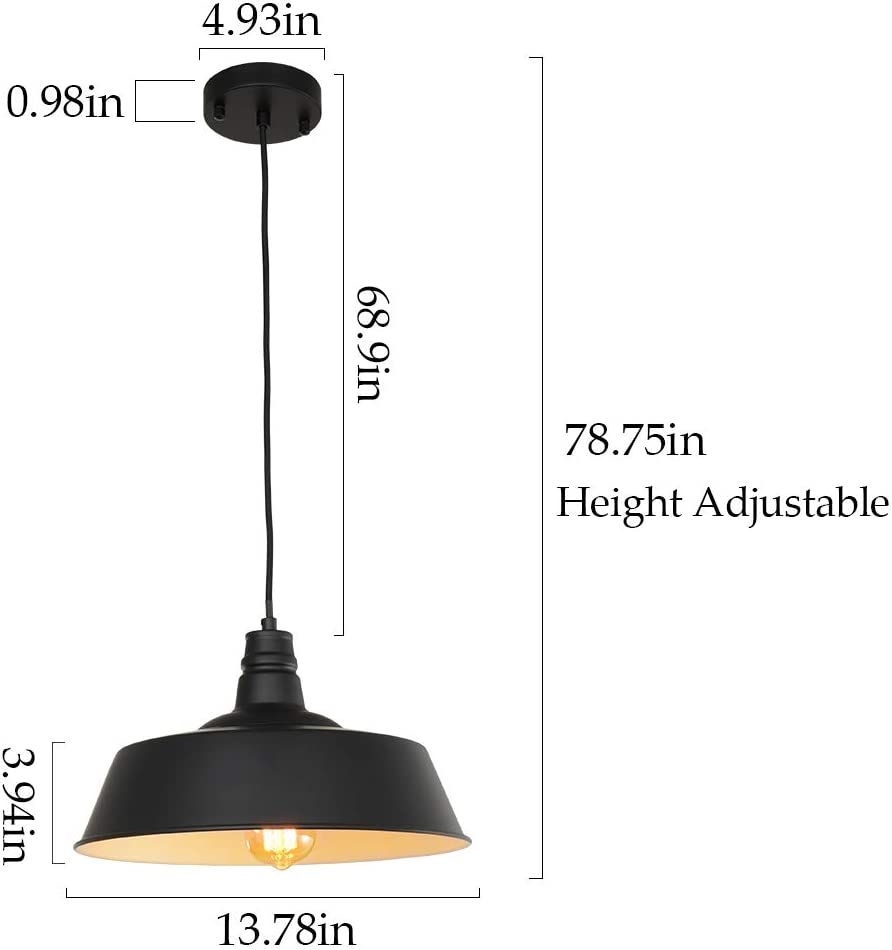 13.8 "Vintage pendant lighting black pendant lampshade with adjustable rod