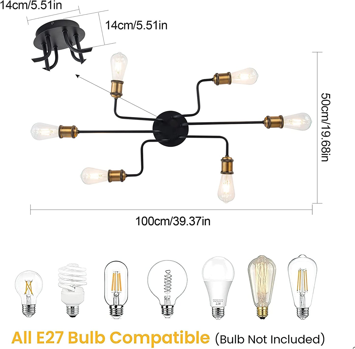 6-Lights Black Flush Mount Ceiling Light