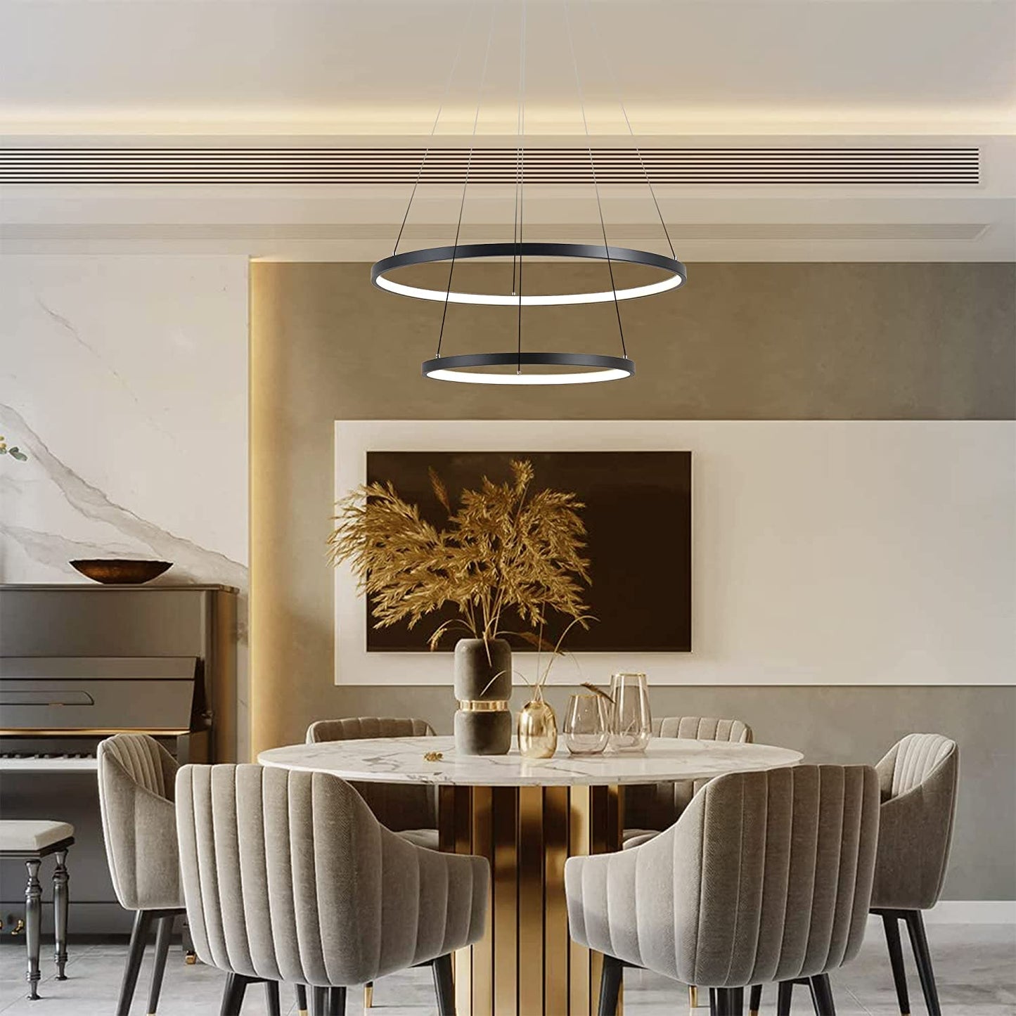 Chandelier Dimmable 2 Rings Pendant Light with Remote Control