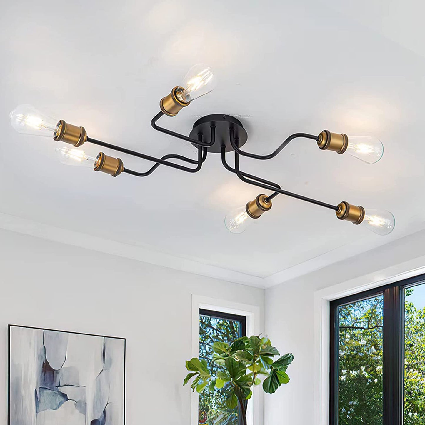 6-Lights Black Flush Mount Ceiling Light