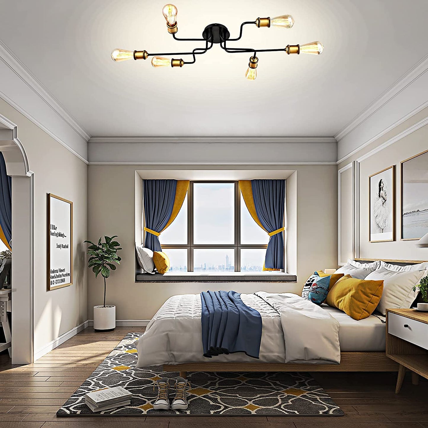 6-Lights Black Flush Mount Ceiling Light