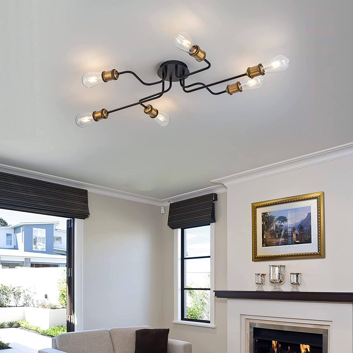 6-Lights Black Flush Mount Ceiling Light