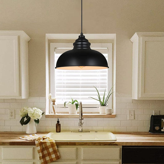 Black 12" Adjustable Pendant Light with Small Dome