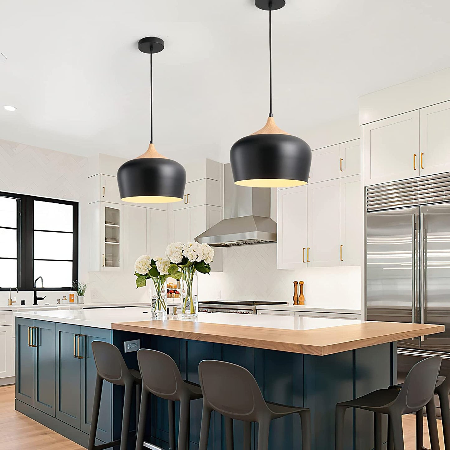 3 packs of black 12-inch kitchen Island adjustable pendant lights with small dome