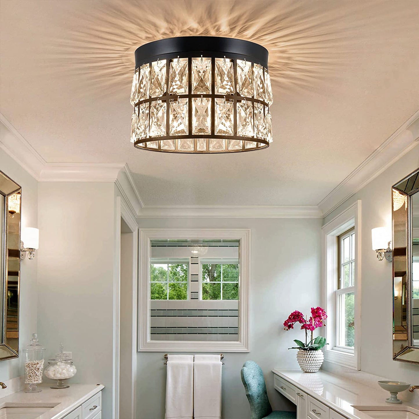 2-Light Black Flush Mount Chandelier