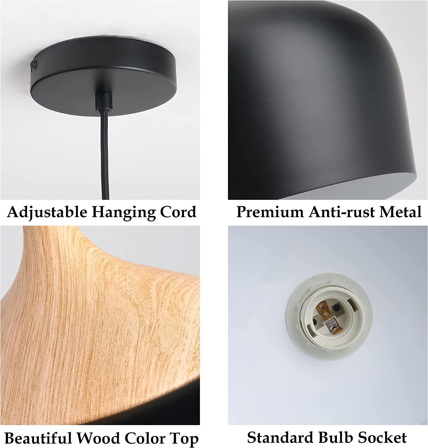 1Pack Black 12 Inch Modern Black Pendant Lights with Big Metal Dome Shade