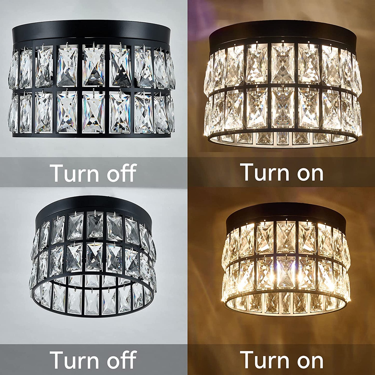 2-Light Black Flush Mount Chandelier